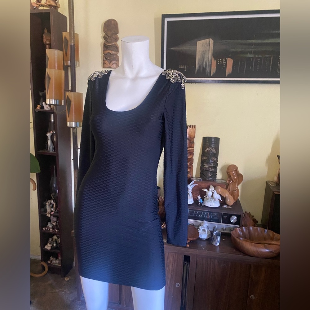 Elegant Black Mini Dress with Embellished Shoulders